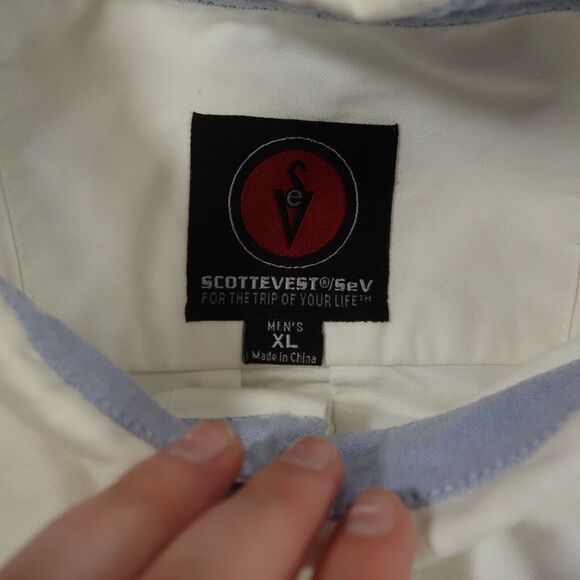 ScotteVest Shirt Mens XL White Button Up Long Sleeve Smart Casual Travel - Picture 5 of 11